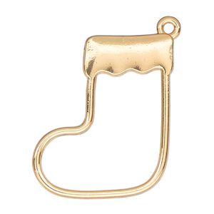 Component, resin frame, gold-finished "pewter" (zinc-based alloy), 33x28mm open stocking. Sold per pkg of 2.