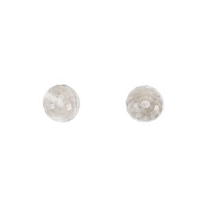 Quartz crystal 1pkg2, hand-cut half-drilled faceted round bead natural 8mm