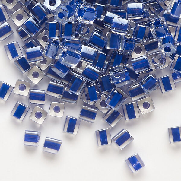 Seed bead, Miyuki, glass, pkg/25g, 3.5-3.7mm square, transparent cobalt blue inside dyed color clear (SB-239). image number 0