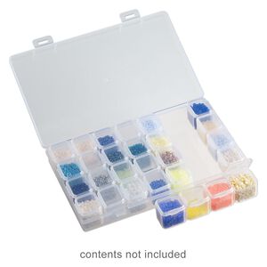 Organizer box, plastic, clear, 6-3/4 x 4-1/8 x 1-inch rectangle with (7) 4-cell containers and snap top. Sold individually.