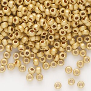 Seed bead, Preciosa Ornela Czech glass, pkg/50g, #8 rocaille, opaque matte metallic terra dyed gold clear, (18581).