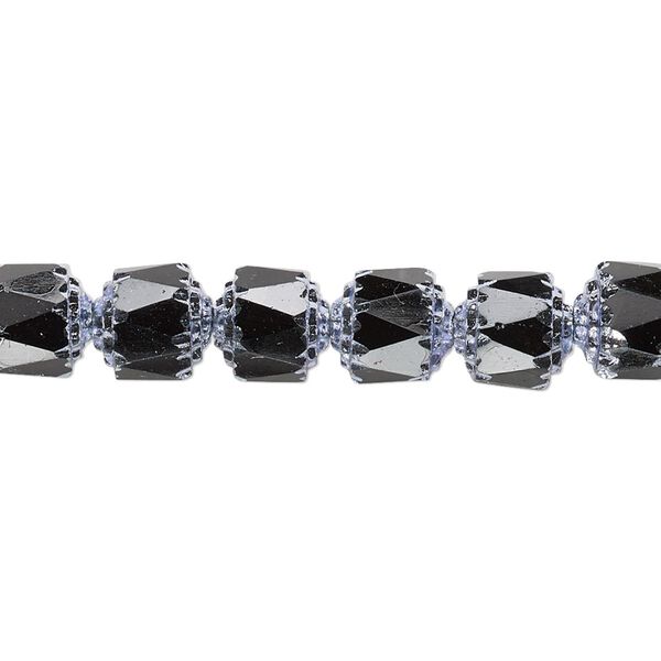 Bead, Czech glass, opaque jet and metallic purple, 8mm round cathedral. Sold per 15-1/2" to 16" strand. image number 0
