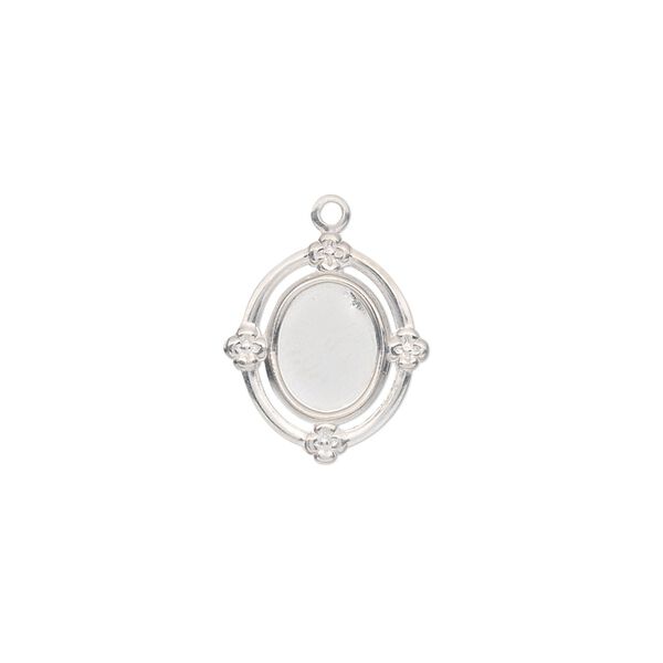 Drop, sterling silver, 16x13mm oval with 8x6mm oval setting and closed back. Sold individually. image number 0