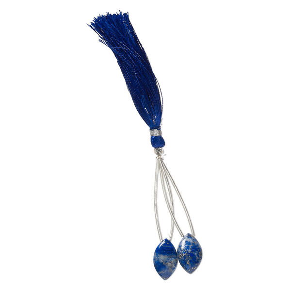 Lapis lazuli 1pkg2, hand-cut top-drilled puffed marquise bead natural 18x11mm image number 1