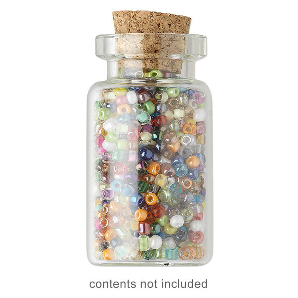 Component, glass and cork, clear, 38x19mm-40x22mm bottle with stopper and 12mm opening. Sold per pkg of 10. image number 0