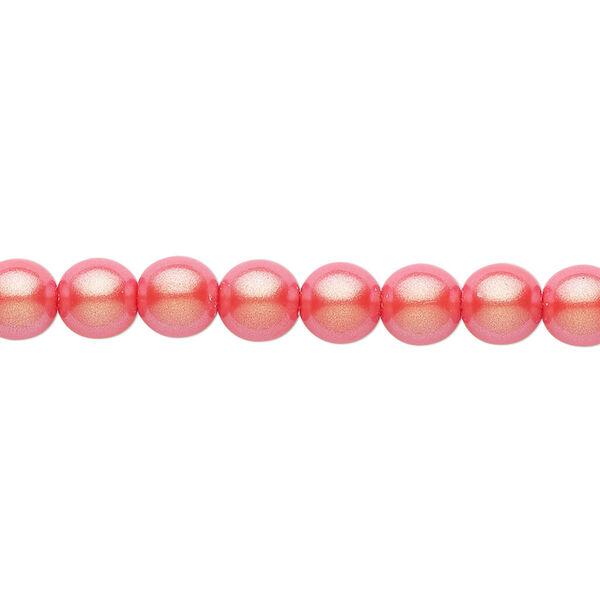 Bead, Czech pearl-coated glass druk, opaque iridescent coral, 6mm round. Sold per 15-1/2" to 16" strand. image number 0