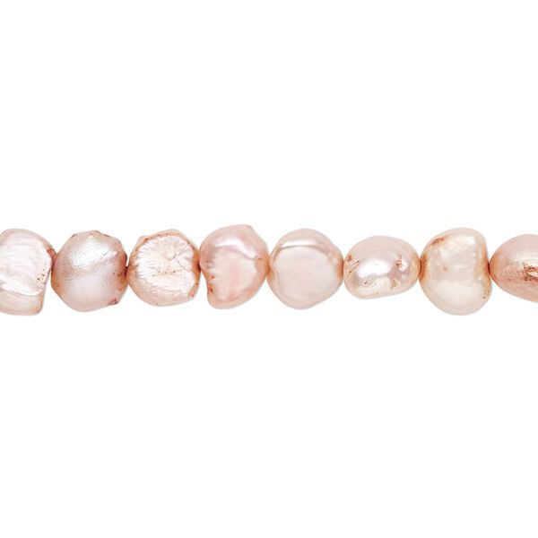 Pearl, cultured freshwater (dyed), satin pink, 6-7mm flat-sided potato with 0.4-0.6mm hole, D grade, Mohs hardness 2-1/2 to 4. Sold per 15-1/2" to 16" strand. image number 0