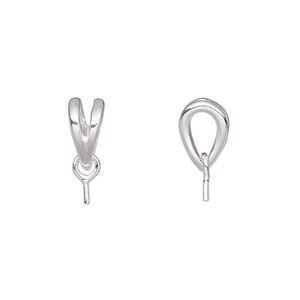 Bail, rabbit ear, silver-plated brass, 13x4mm with 9x4mm Y-shape and 2.5mm peg, fits bead with 1mm hole. Sold per pkg of 4.
