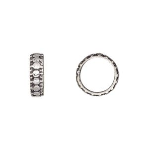 Bead, antique silver-plated brass, 13x4mm rondelle with round design, 10mm hole. Sold per pkg of 8.