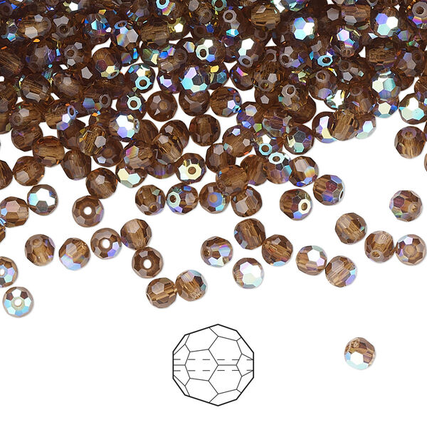 Bead 720pk smoked topaz AB, Preciosa Czech crystal 3mm round image number 0