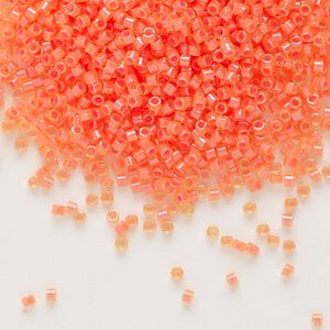 Seed bead, Delica®, glass, pkg/7.5g, #11 round, translucent luminous inside dyed color orange (DB-2047).