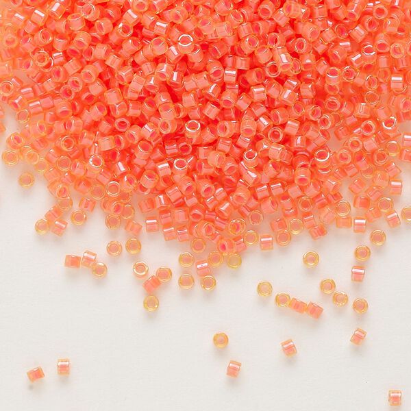 Seed bead, Delica®, glass, pkg/7.5g, #11 round, translucent luminous inside dyed color orange (DB-2047). image number 0
