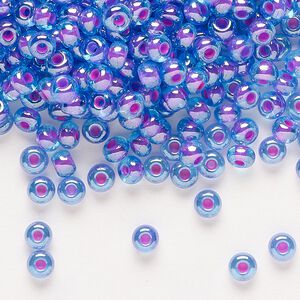 Seed bead, Preciosa Ornela Czech glass, pkg/50g, #6 rocaille, translucent pink-lined luster aquamarine, (61016).