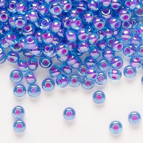 Seed bead, Preciosa Ornela Czech glass, pkg/50g, #6 rocaille, translucent pink-lined luster aquamarine, (61016). image number 0