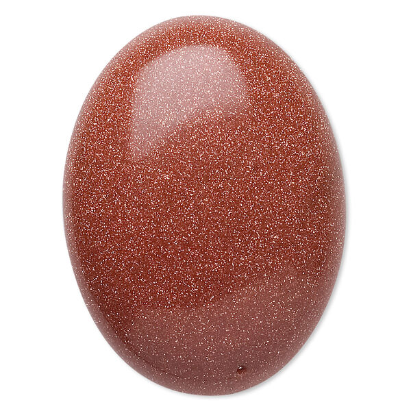 Cabochon, brown goldstone (glass) (man-made), 40x30mm calibrated oval. Sold individually. image number 0