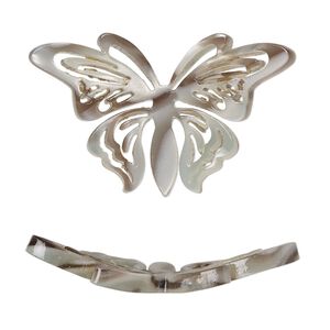 Focal, resin, grey and brown, 35x22mm curved butterfly with cutouts. Sold per pkg of 4.