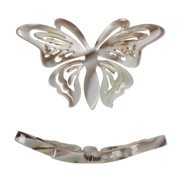 Focal, resin, grey and brown, 35x22mm curved butterfly with cutouts. Sold per pkg of 4. image number 0