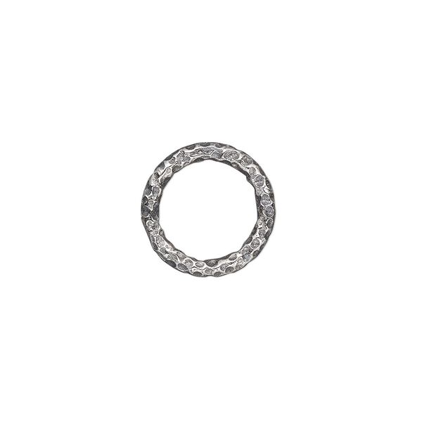 Jump ring, antiqued sterling silver, 12mm hammered round, 9.2mm inside diameter, 12 gauge. Sold per pkg of 2. image number 0
