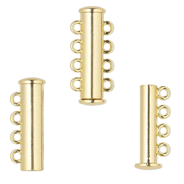 Clasp, 4-strand magnetic slide lock, gold-finished "pewter" (zinc-based alloy), 24x6.5mm tube. Sold per pkg of 2. image number 0