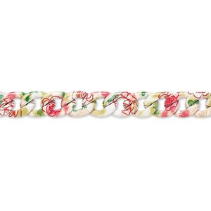 Chain 1pkg1 curb, 5.5mm / flower & leaf pattern, painted multicolored steel 3 foot unfinished