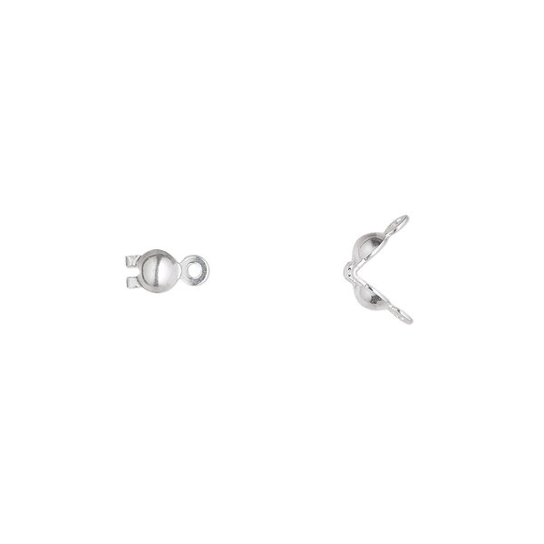 Bead tip, sterling silver, 7x3.5mm bottom clamp-on with 2 closed loops. Sold per pkg of 10. image number 0