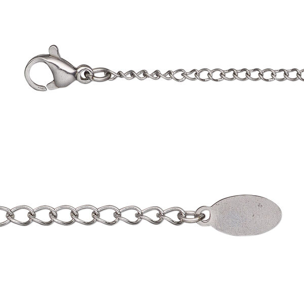 Chain, stainless steel, 1.9mm curb, 16 inches with 2-inch extender chain and lobster claw clasp. Sold individually. image number 0