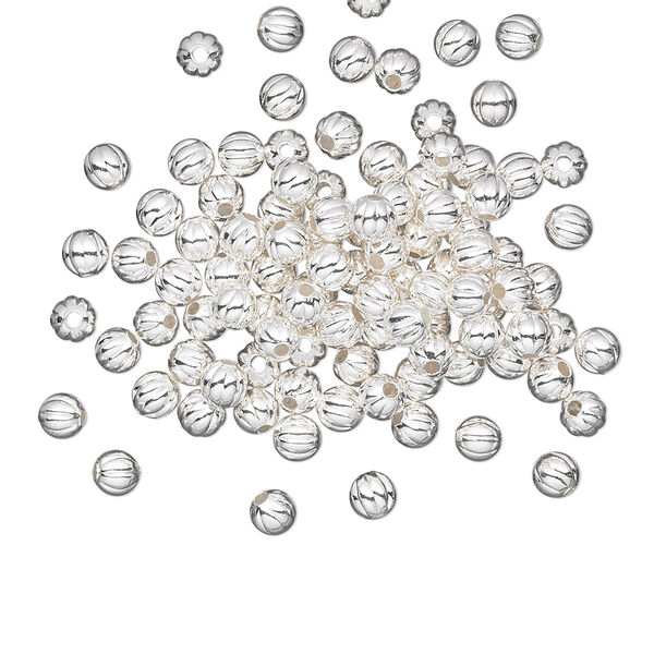 Bead, silver-plated brass, 3mm corrugated round. Sold per pkg of 1,000. image number 0