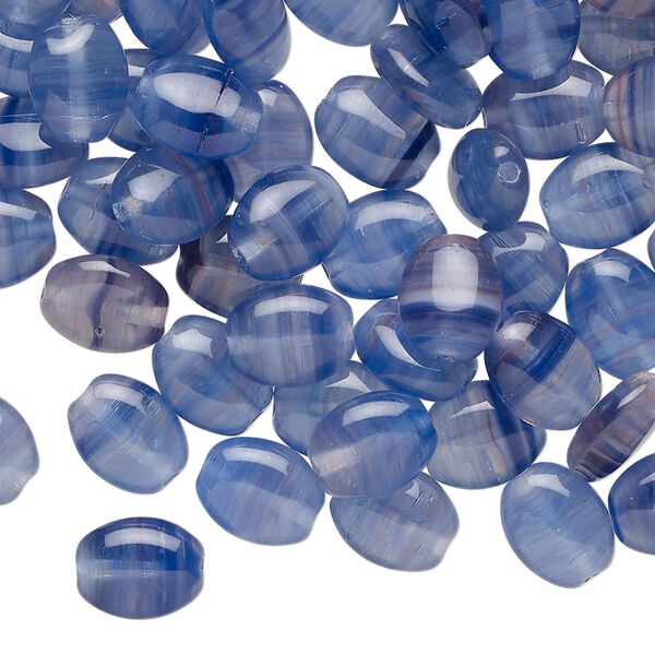 Bead, Czech pressed glass, translucent blue and dark blue, 9x7mm puffed oval. Sold per 1-ounce pkg, approximately 80 beads. image number 0