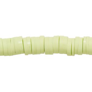 Bead, polymer clay, opaque light green, 8x2mm heishi. Sold per pkg of (2) 15-1/2" to 16" strands.