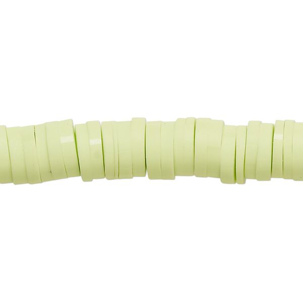 Bead, polymer clay, opaque light green, 8x2mm heishi. Sold per pkg of (2) 15-1/2" to 16" strands. image number 0