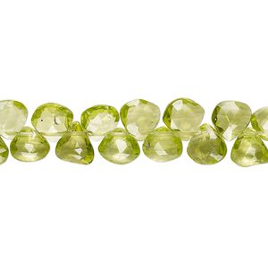 Peridot 1pkg1, hand-cut top-drilled faceted flat teardrop bead natural 8 inch 5-7mm