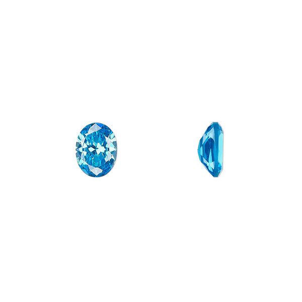 Gem, cubic zirconia, zircon blue, 8x6mm faceted oval, Mohs hardness 8-1/2. Sold per pkg of 2. image number 0