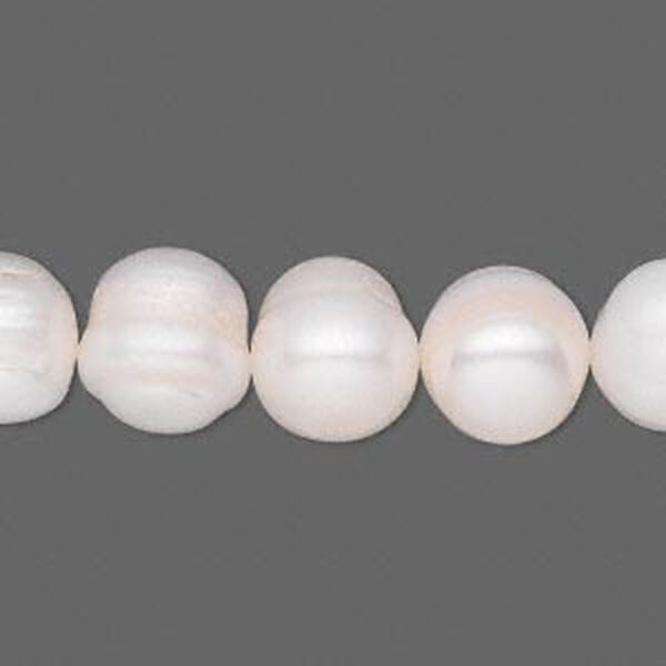 Pearl, cultured freshwater (bleached), white, 10-11mm semi-round, C grade, Mohs hardness 2-1/2 to 4. Sold per 15-1/2" to 16" strand. image number 0