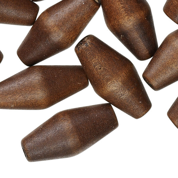 Bead, wood (dyed), dark brown, 24x12mm hand-cut bicone. Sold per pkg of 25. image number 0