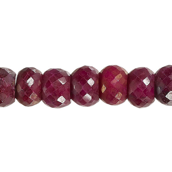 Bead, Indian ruby (dyed / heated), 8x5mm-10x8mm hand-cut faceted rondelle, C grade, Mohs hardness 9. Sold per 14-inch strand. image number 0