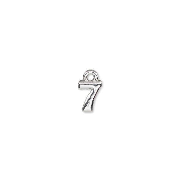 Charm, silver-finished "pewter" (zinc-based alloy), 7.5x5.5mm number 7. Sold per pkg of 2. image number 0