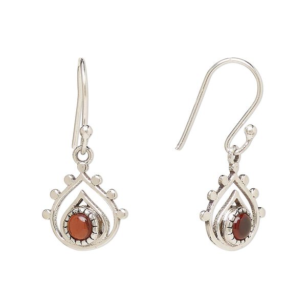 Earring, Create Compliments®, antiqued sterling silver and garnet (natural), fishhook, 26.5mm with 13x12.5mm single-sided open teardrop, 21 gauge. Sold per pair. image number 0