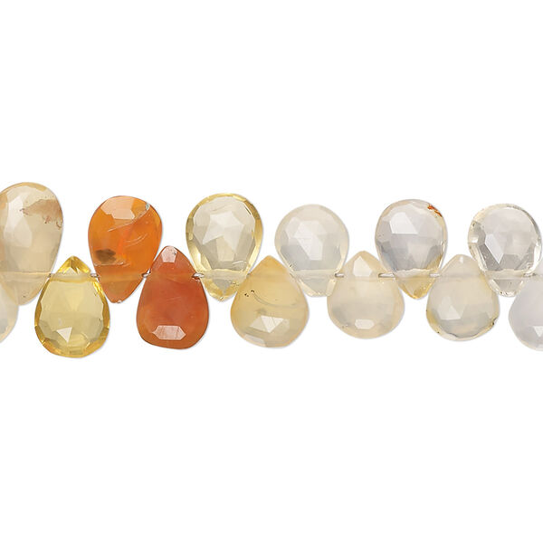 Bead, fire opal (natural), shaded, 7x5mm-10x6mm hand-cut top-drilled faceted puffed teardrop with 0.4-1.4mm hole, B+ grade, Mohs hardness 5 to 6-1/2. Sold per 7-inch strand. image number 0