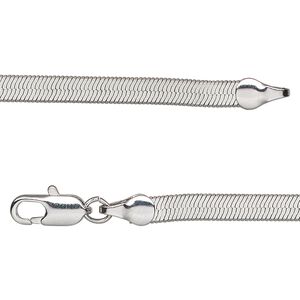 Chain, silver-plated brass, 4mm herringbone, 18 inches with lobster claw clasp. Sold individually.