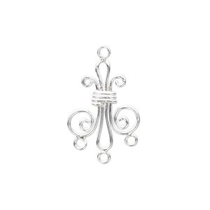 Drop, sterling silver, 19x18mm fleur-de-lis with 3 loops. Sold per pkg of 2.