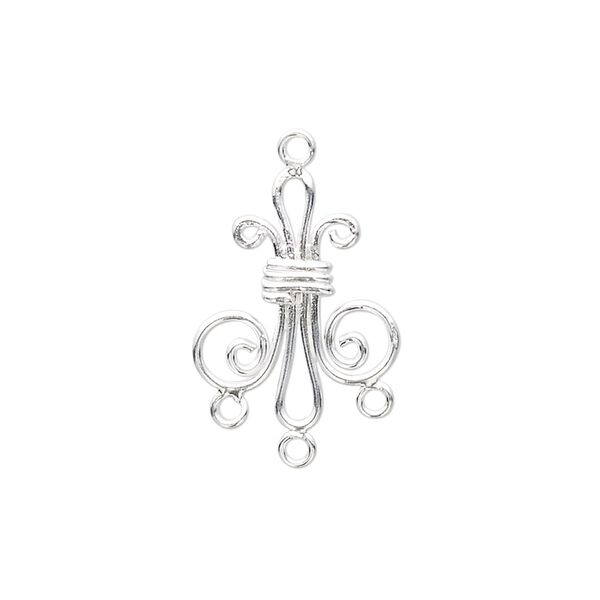 Drop, sterling silver, 19x18mm fleur-de-lis with 3 loops. Sold per pkg of 2. image number 0