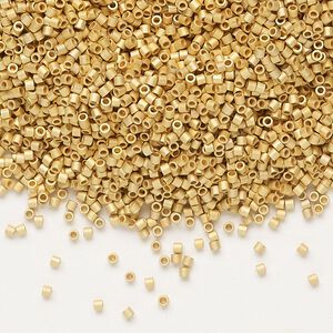 Seed bead, Delica®, glass, pkg/250g, #15 round, opaque 24Kt gold-plated matte (DBS-0331).
