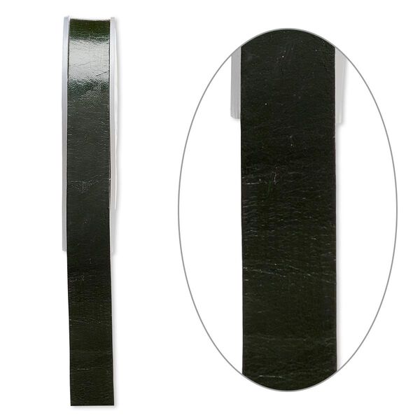 Cord, leather, green, 16mm flat. Sold per 5-yard spool. image number 0