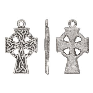 Drop, pewter (tin-based alloy), pkg/1, antiqued, 22x15mm Celtic cross.
