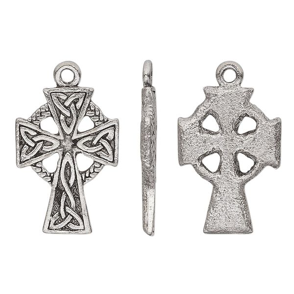 Drop, pewter (tin-based alloy), pkg/1, antiqued, 22x15mm Celtic cross. image number 0