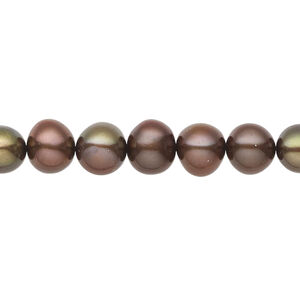 Freshwater pearl 1pkg1, semi-round, 15.5-16 inch dark peacock 6-8mm cultured