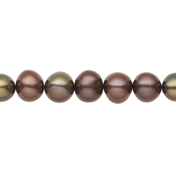 Freshwater pearl 1pkg1, semi-round, 15.5-16 inch dark peacock 6-8mm cultured image number 0