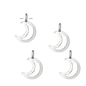 Charm, sterling silver, 11x10mm open moon. Sold per pkg of 4.