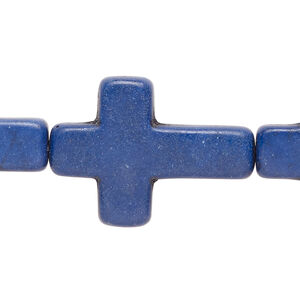 Bead, "howlite" (resin) (imitation) 1pkg1, dark blue, 29x22mm-30x22mm flat cross, 15 inches.