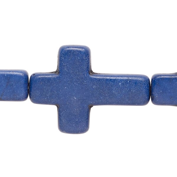 Bead, "howlite" (resin) (imitation) 1pkg1, dark blue, 29x22mm-30x22mm flat cross, 15 inches. image number 0